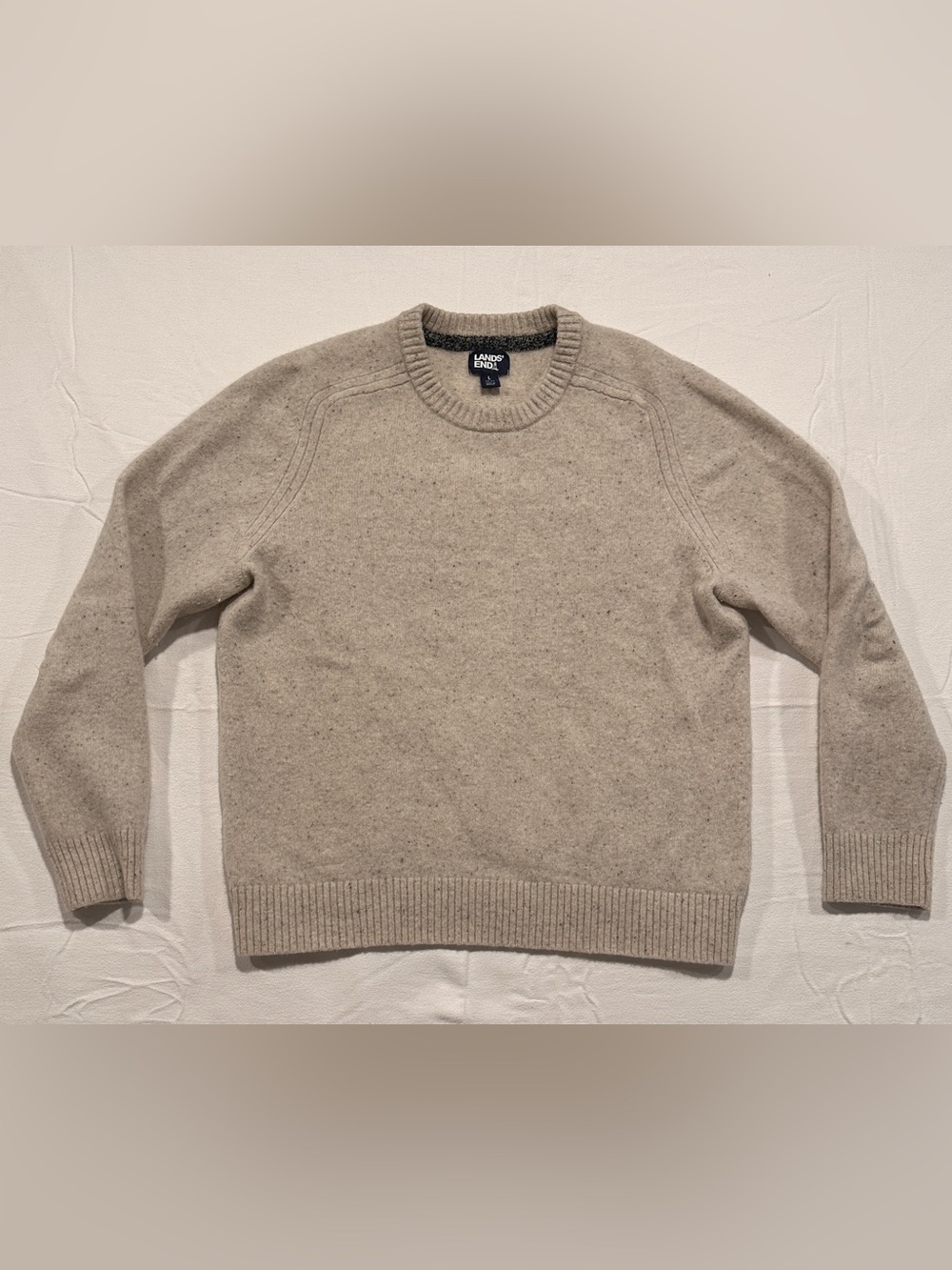 Lands' End 100% Lamb’s Wool Crewneck Sweater in Light Taupe